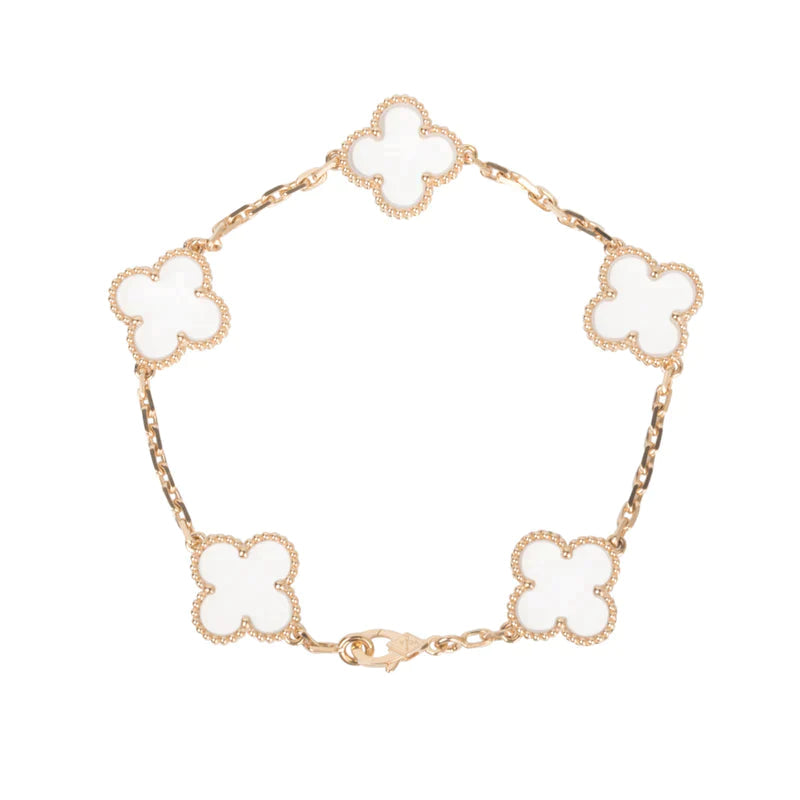 [Grace Jewelry]CLOVER 5 MOTIF ROCK CRYSTAL PINK GOLD BRACELET