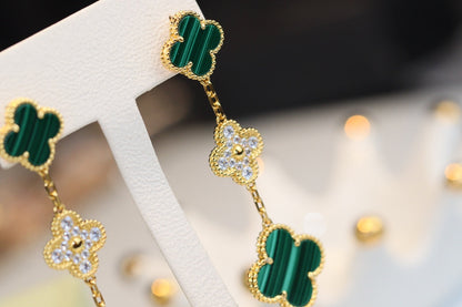 [Grace Jewelry]CLOVER EARRINGS GOLD MALACHITE DIAMOND 3 MOTIF