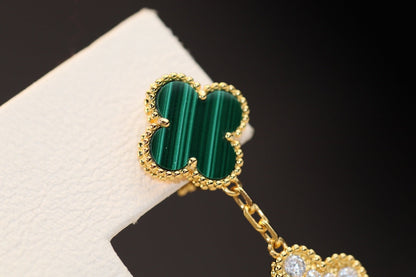 [Grace Jewelry]CLOVER EARRINGS GOLD MALACHITE DIAMOND 3 MOTIF