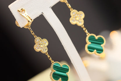 [Grace Jewelry]CLOVER EARRINGS GOLD MALACHITE DIAMOND 3 MOTIF