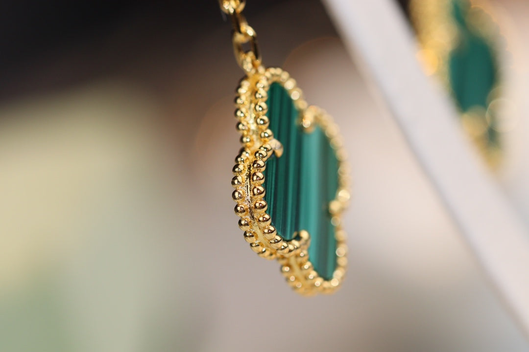 [Grace Jewelry]CLOVER EARRINGS GOLD MALACHITE DIAMOND 3 MOTIF