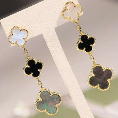 [Grace Jewelry]CLOVER EARRINGS GOLD ONYX MOP 3 MOTIF