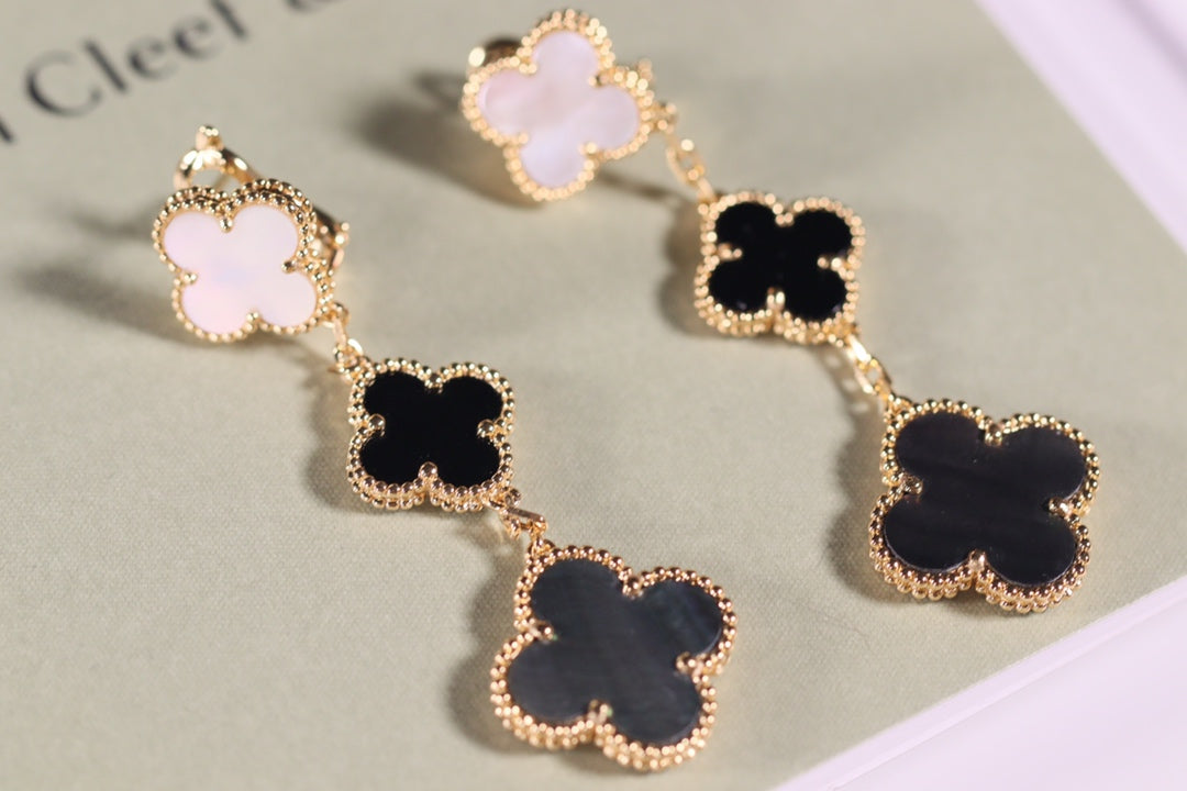 [Grace Jewelry]CLOVER EARRINGS GOLD ONYX MOP 3 MOTIF