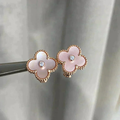 [Grace Jewelry]CLOVER MEDIUM 1 MOTIFS  PINK MOP DIAMOND EARRINGS