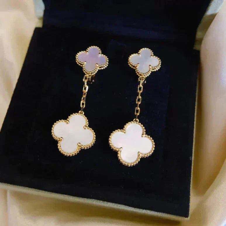 [Grace Jewelry]CLOVER 2 MOTIF WHITE MOP EARRINGS