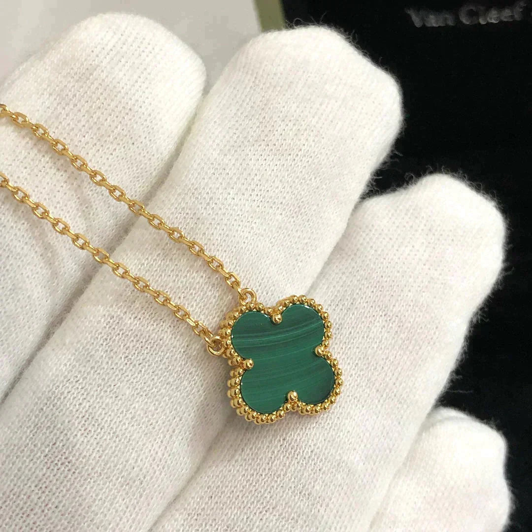 [Grace Jewelry]CLOVER 15MM MALACHITE SINGLE FLOWER  NECKLACE