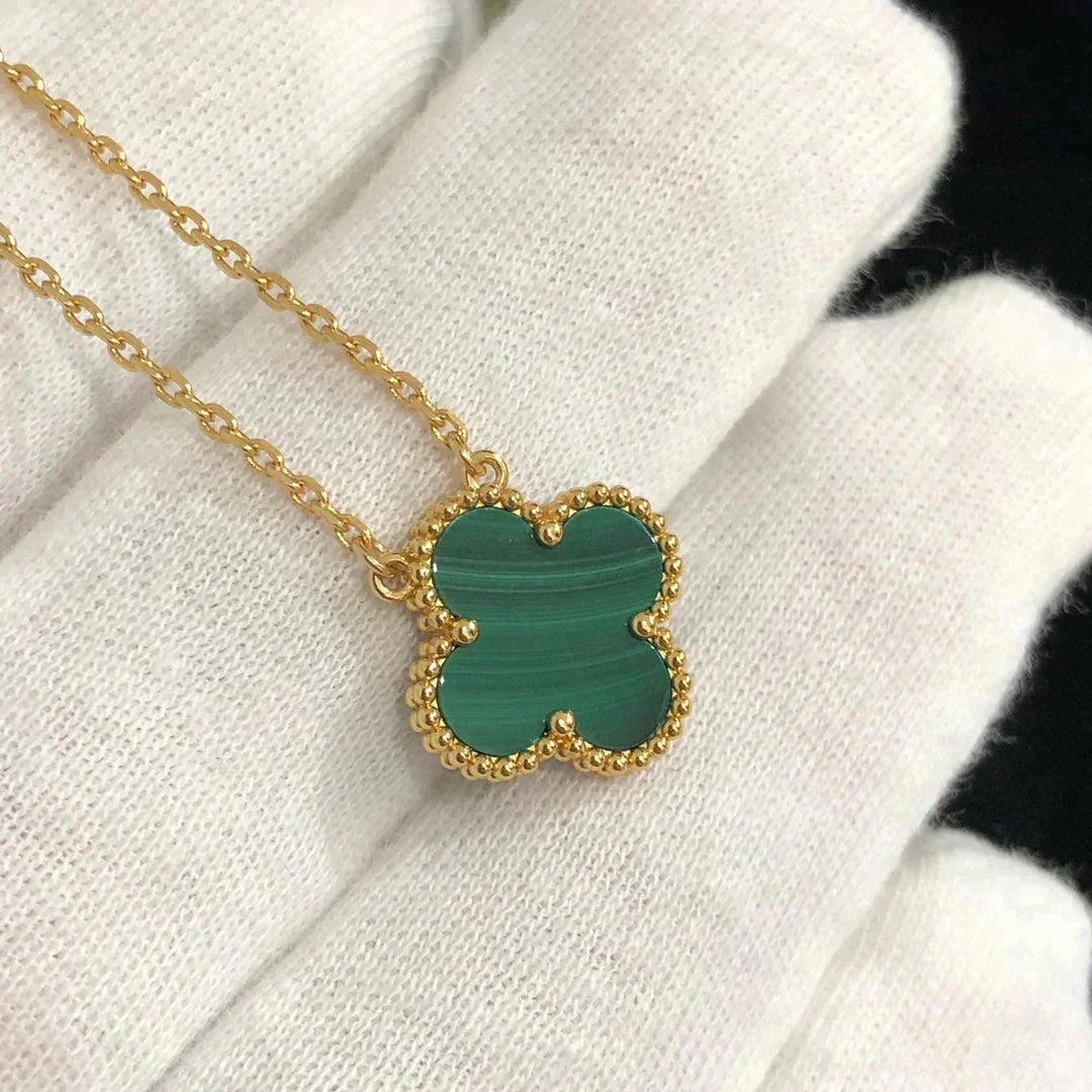 [Grace Jewelry]CLOVER 15MM MALACHITE SINGLE FLOWER  NECKLACE