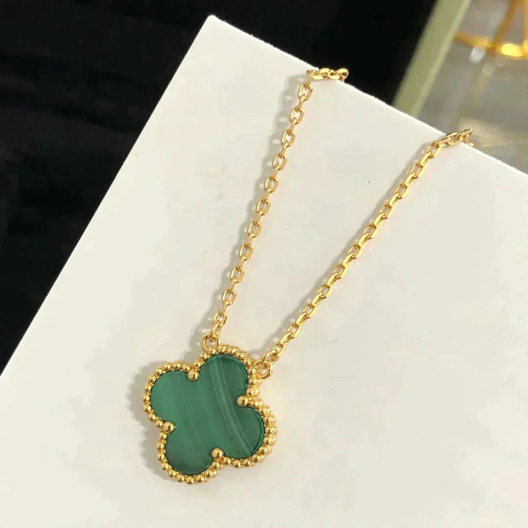 [Grace Jewelry]CLOVER 15MM MALACHITE SINGLE FLOWER  NECKLACE