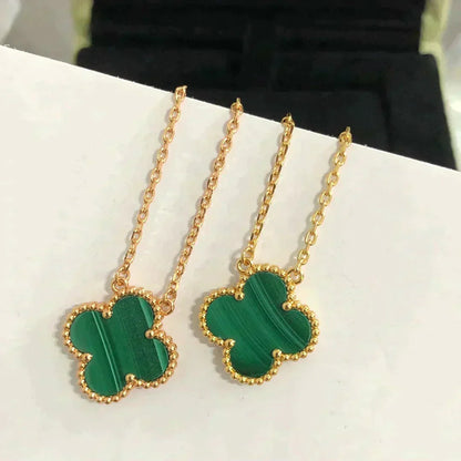 [Grace Jewelry]CLOVER 15MM MALACHITE SINGLE FLOWER  NECKLACE