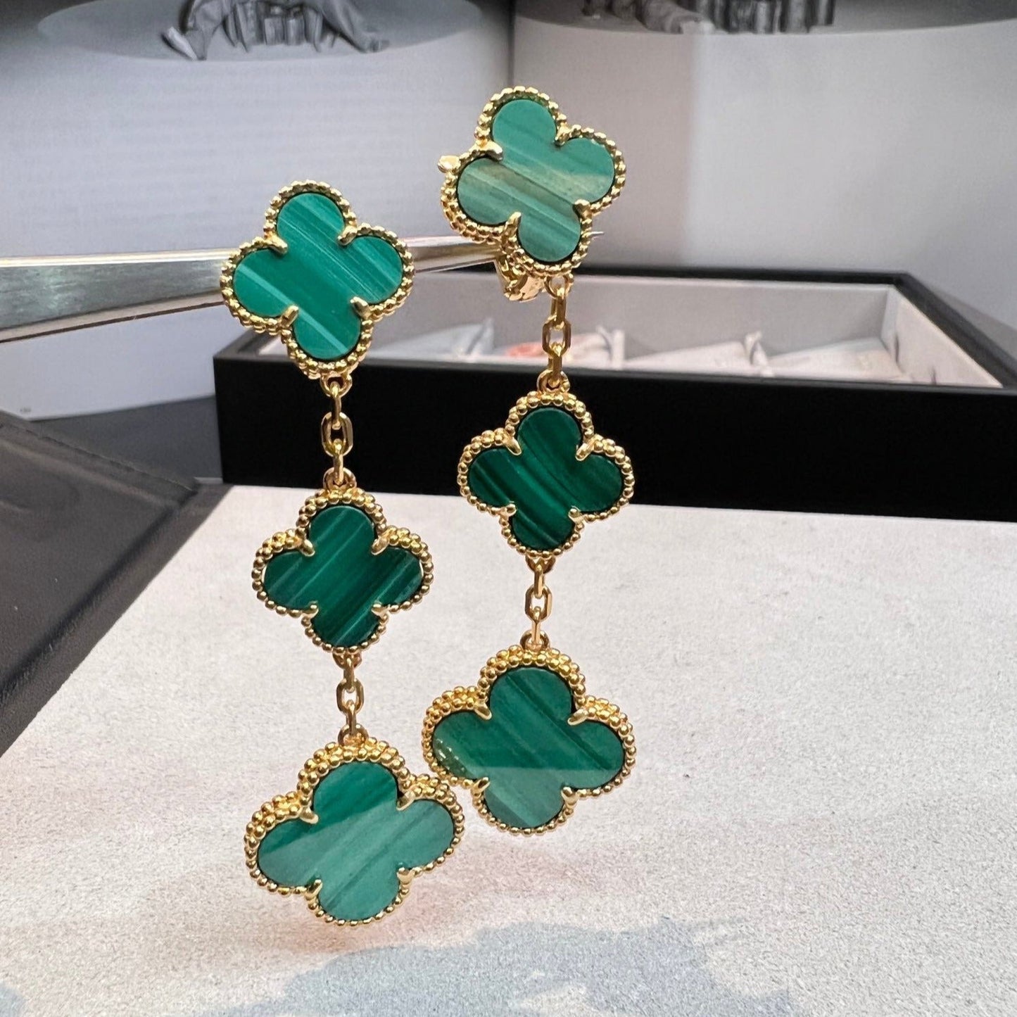 [Grace Jewelry]CLOVER MALACHITE 3 MOTIFS GOLD