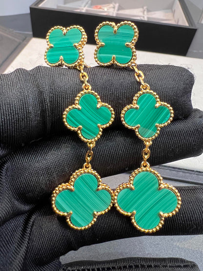 [Grace Jewelry]CLOVER MALACHITE 3 MOTIFS GOLD