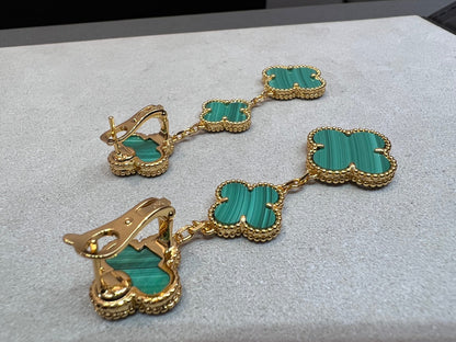 [Grace Jewelry]CLOVER MALACHITE 3 MOTIFS GOLD