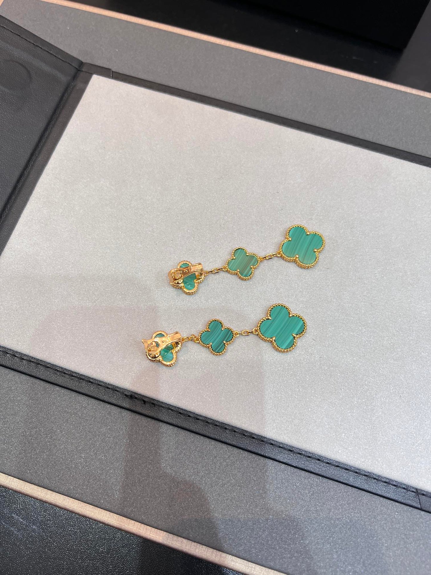 [Grace Jewelry]CLOVER MALACHITE 3 MOTIFS GOLD