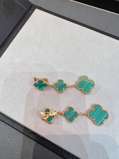 [Grace Jewelry]CLOVER MALACHITE 3 MOTIFS GOLD