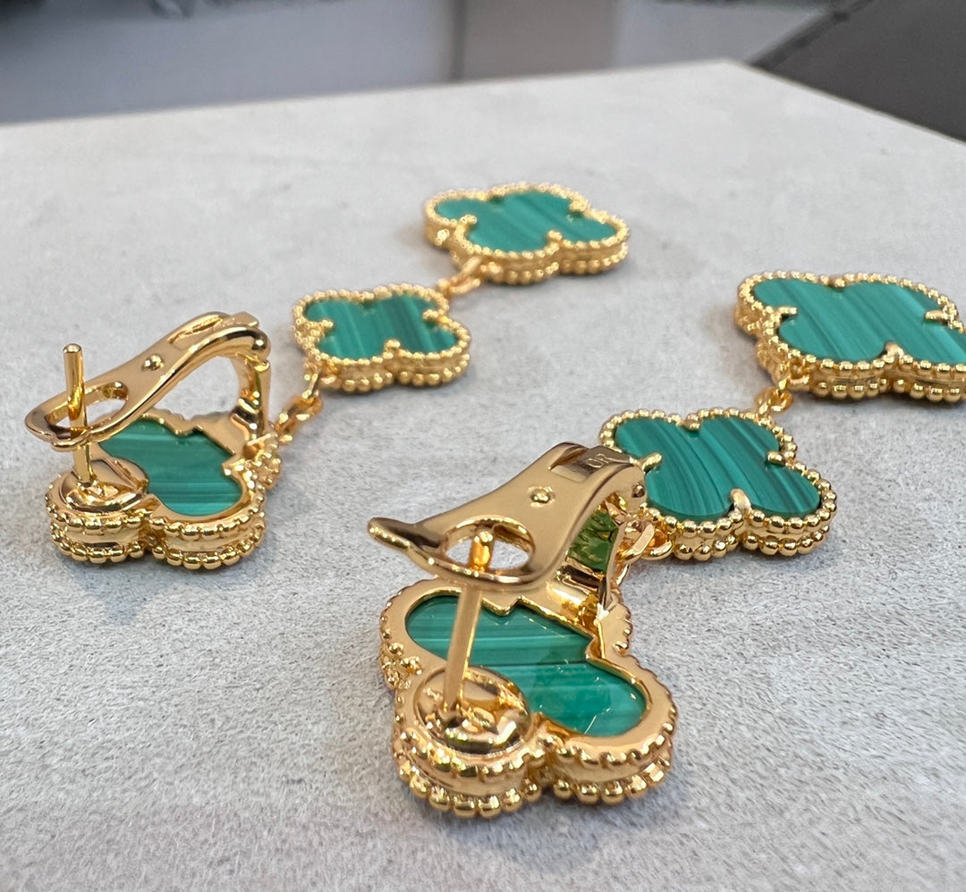 [Grace Jewelry]CLOVER MALACHITE 3 MOTIFS GOLD