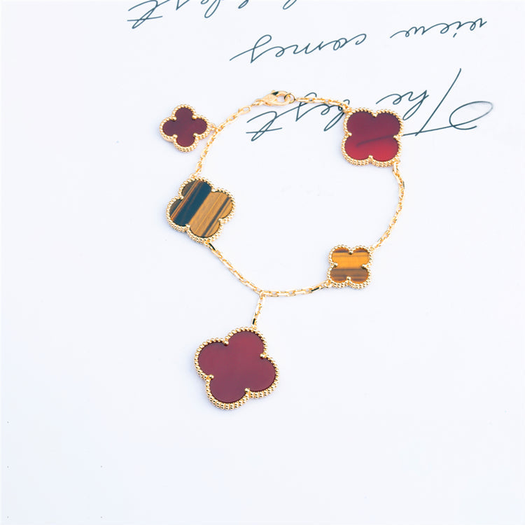 [Grace Jewelry]CLOVER BRACELET 5 MOTIFS CARNELIAN TIGER EYE