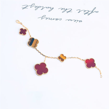 [Grace Jewelry]CLOVER BRACELET 5 MOTIFS CARNELIAN TIGER EYE