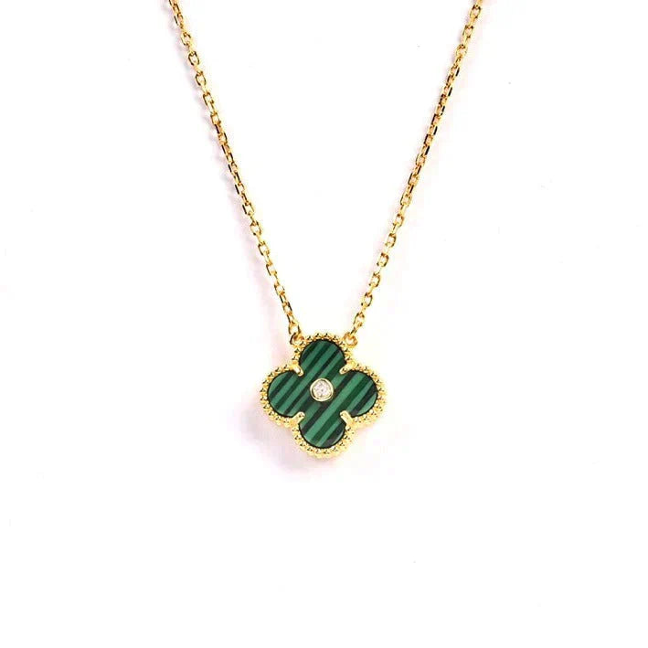 [Grace Jewelry]CLOVER 15MM DIAMOND TURQUOISE NECKLACE