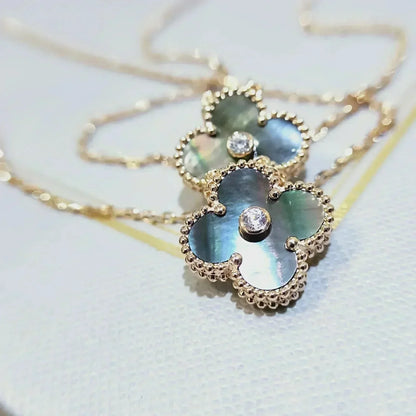 [Grace Jewelry]CLOVER 15MM DIAMOND AND MOTHER-OF-GREY NECKLACE