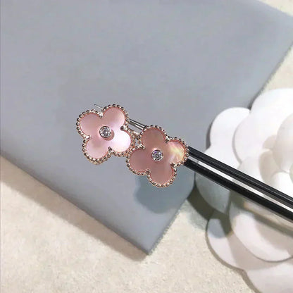 [Grace Jewelry]CLOVER MEDIUM 1 MOTIFS  PINK MOP DIAMOND EARRINGS