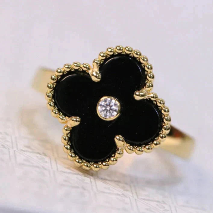 [Grace Jewelry]CLOVER ONYX RING GOLD DIAMOND