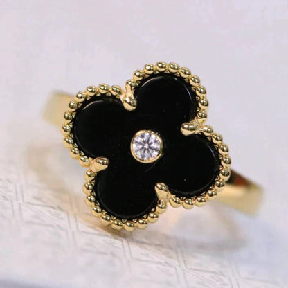 [Grace Jewelry]CLOVER ONYX RING GOLD DIAMOND