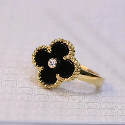 [Grace Jewelry]CLOVER ONYX RING GOLD DIAMOND