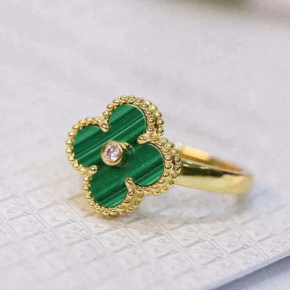 [Grace Jewelry]CLOVER MALACHITE RING GOLD DIAMOND