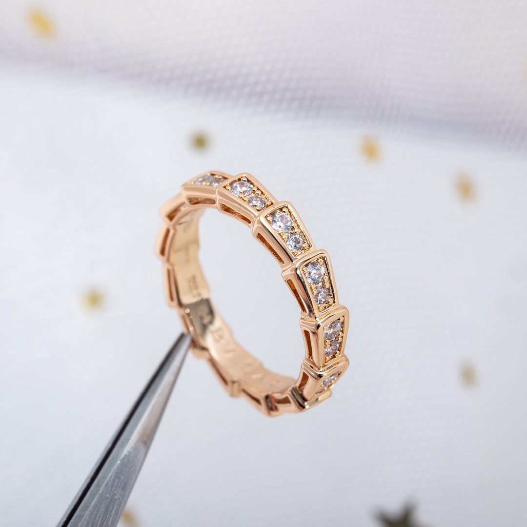 [Grace Jewelry]SERPENTI RING PINK GOLD DIAMOND PAVED 3MM