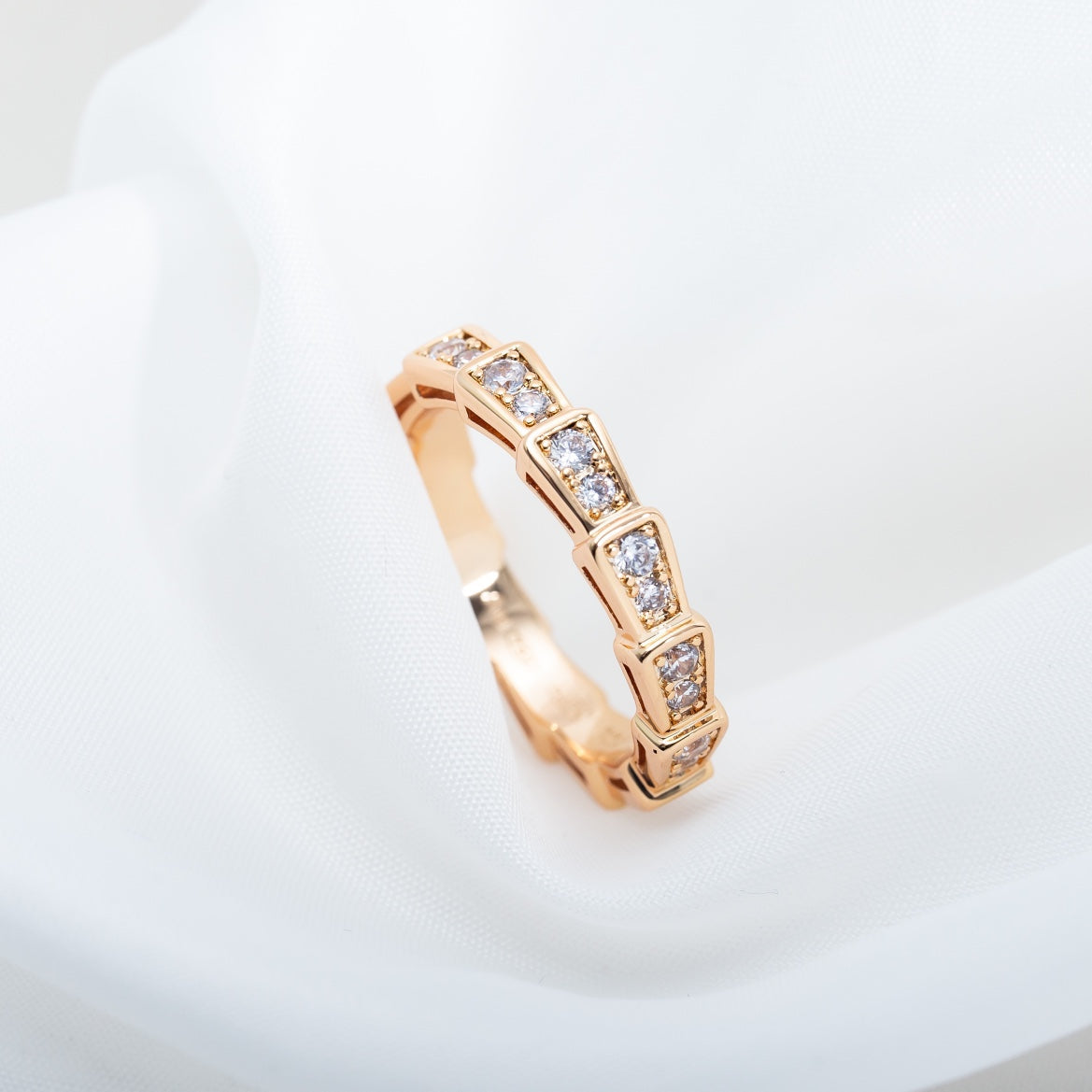 [Grace Jewelry]SERPENTI RING PINK GOLD DIAMOND PAVED 3MM