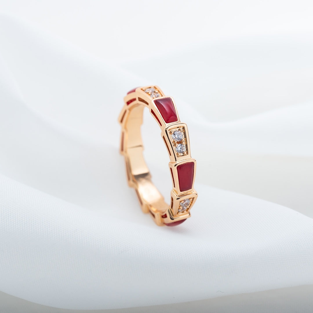 [Grace Jewelry]SERPENTI RING PINK GOLD CARNELIAN DIAMOND 3MM