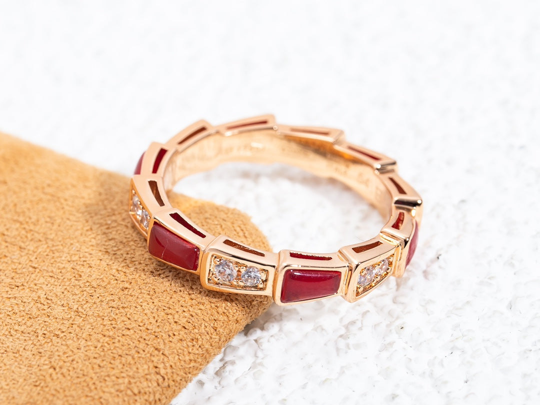 [Grace Jewelry]SERPENTI RING PINK GOLD CARNELIAN DIAMOND 3MM