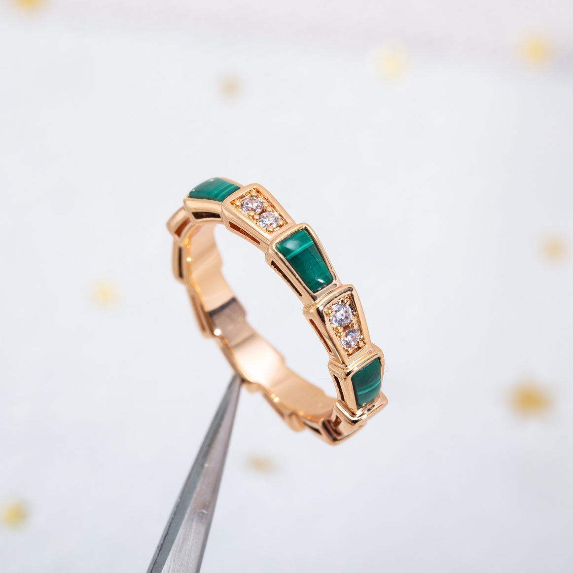 [Grace Jewelry]SERPENTI RING PINK GOLD MALACHITE DIAMOND 3MM