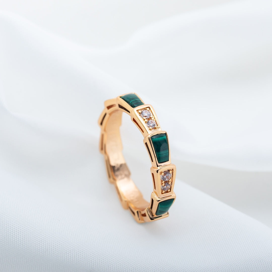 [Grace Jewelry]SERPENTI RING PINK GOLD MALACHITE DIAMOND 3MM