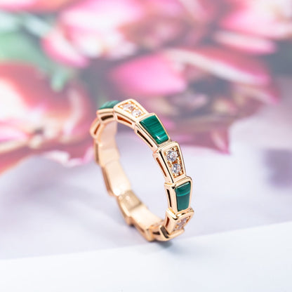 [Grace Jewelry]SERPENTI RING PINK GOLD MALACHITE DIAMOND 3MM