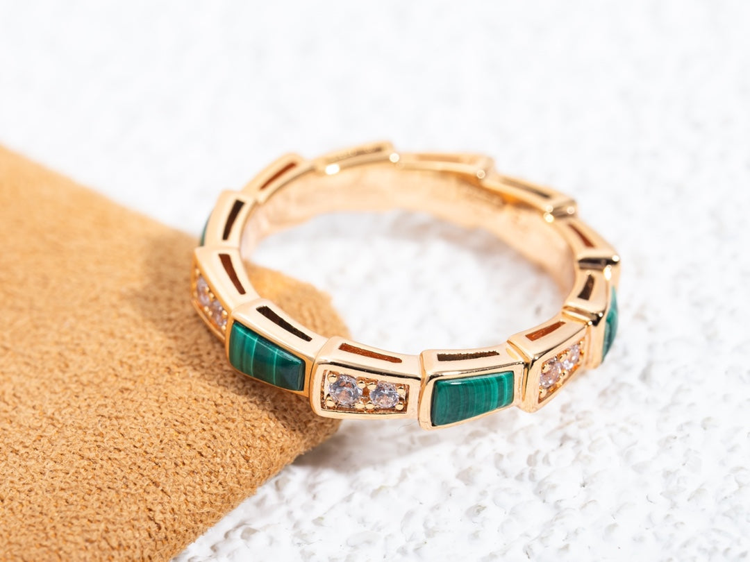 [Grace Jewelry]SERPENTI RING PINK GOLD MALACHITE DIAMOND 3MM