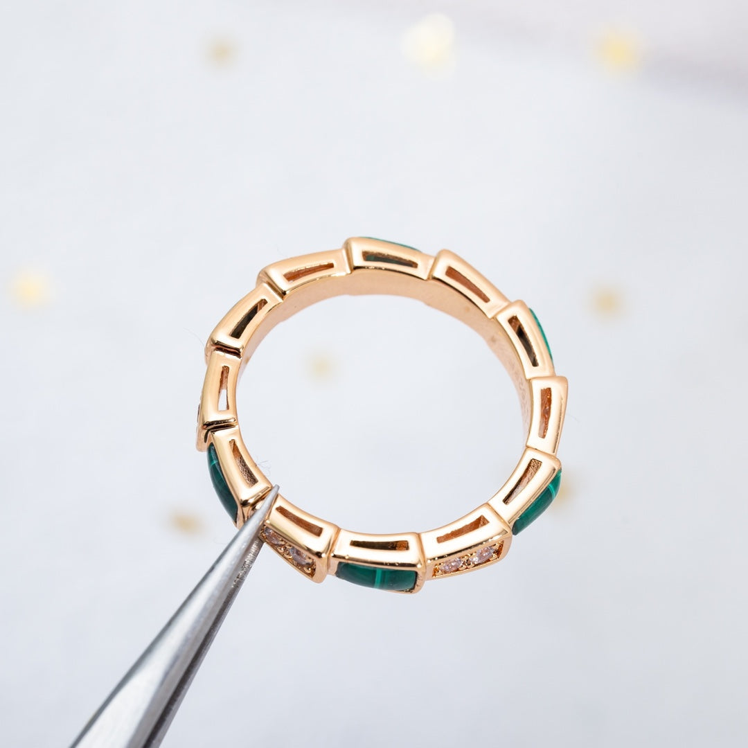 [Grace Jewelry]SERPENTI RING PINK GOLD MALACHITE DIAMOND 3MM