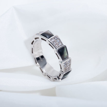 [Grace Jewelry]SERPENTI RING SILVER DIAMOND BLACK MOP 4MM