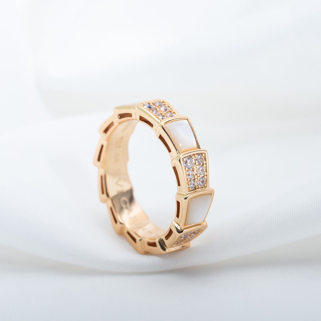 [Grace Jewelry]SERPENTI RING PINK GOLD MOP DIAMOND PAVED 4MM