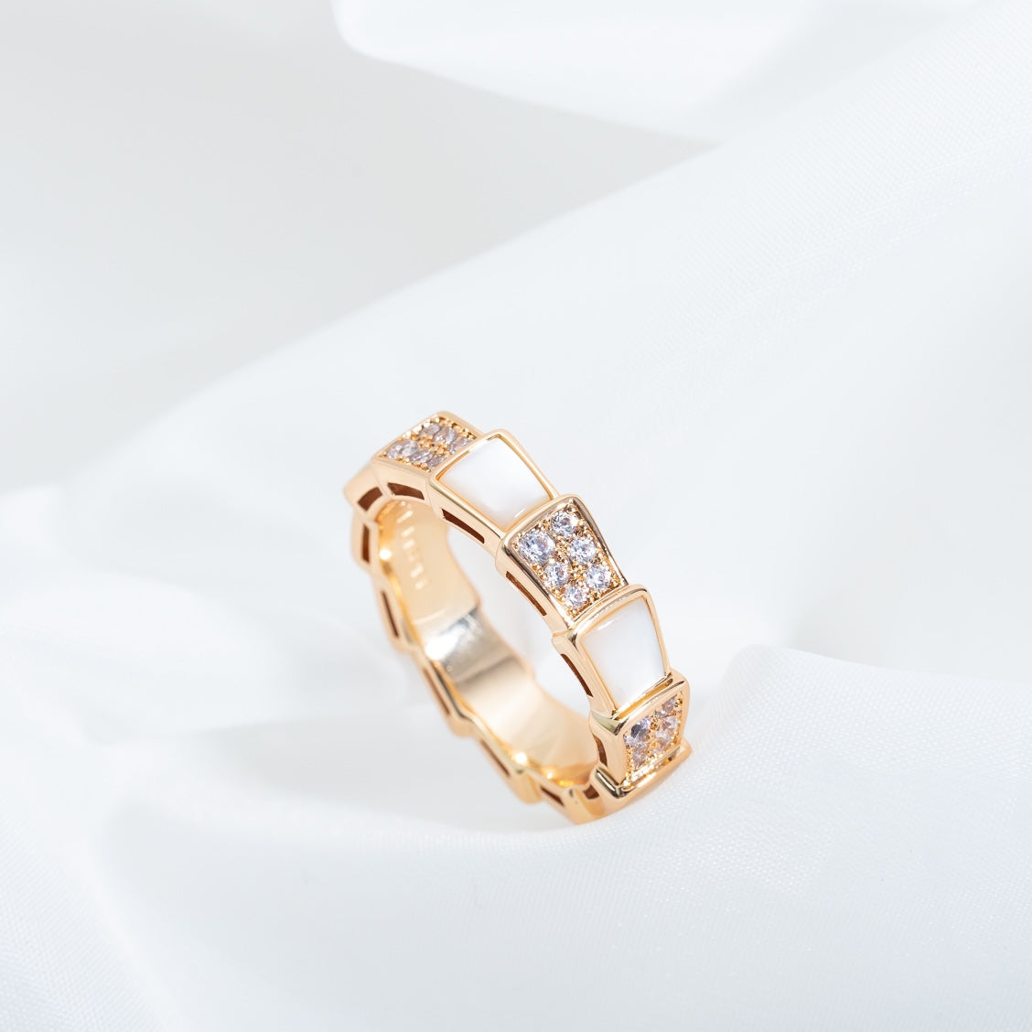 [Grace Jewelry]SERPENTI RING PINK GOLD MOP DIAMOND PAVED 4MM