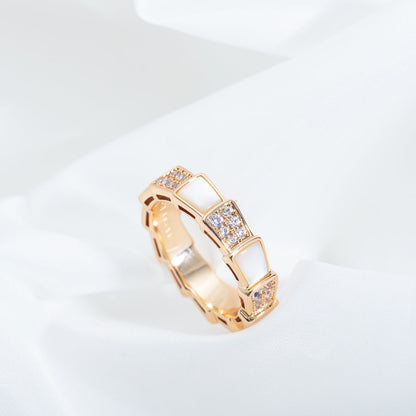 [Grace Jewelry]SERPENTI RING PINK GOLD MOP DIAMOND PAVED 4MM