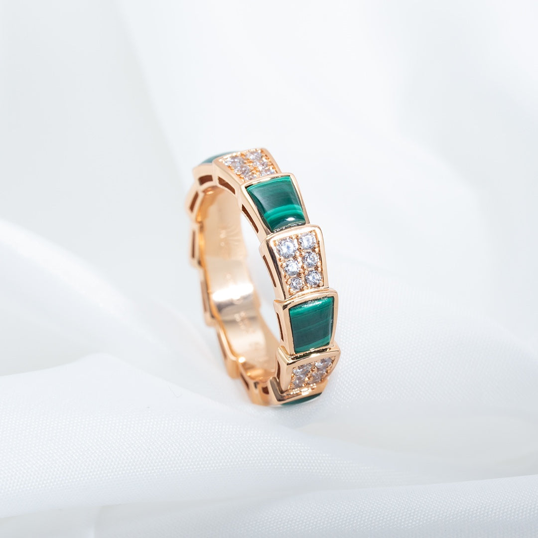 [Grace Jewelry]SERPENTI RING PINK GOLD MALACHITE DIAMOND PAVED 4MM