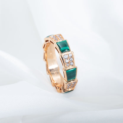 [Grace Jewelry]SERPENTI RING PINK GOLD MALACHITE DIAMOND PAVED 4MM