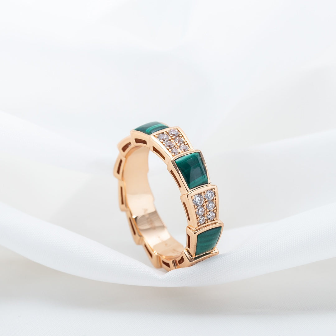 [Grace Jewelry]SERPENTI RING PINK GOLD MALACHITE DIAMOND PAVED 4MM