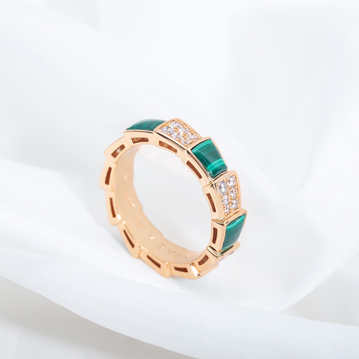 [Grace Jewelry]SERPENTI RING PINK GOLD MALACHITE DIAMOND PAVED 4MM