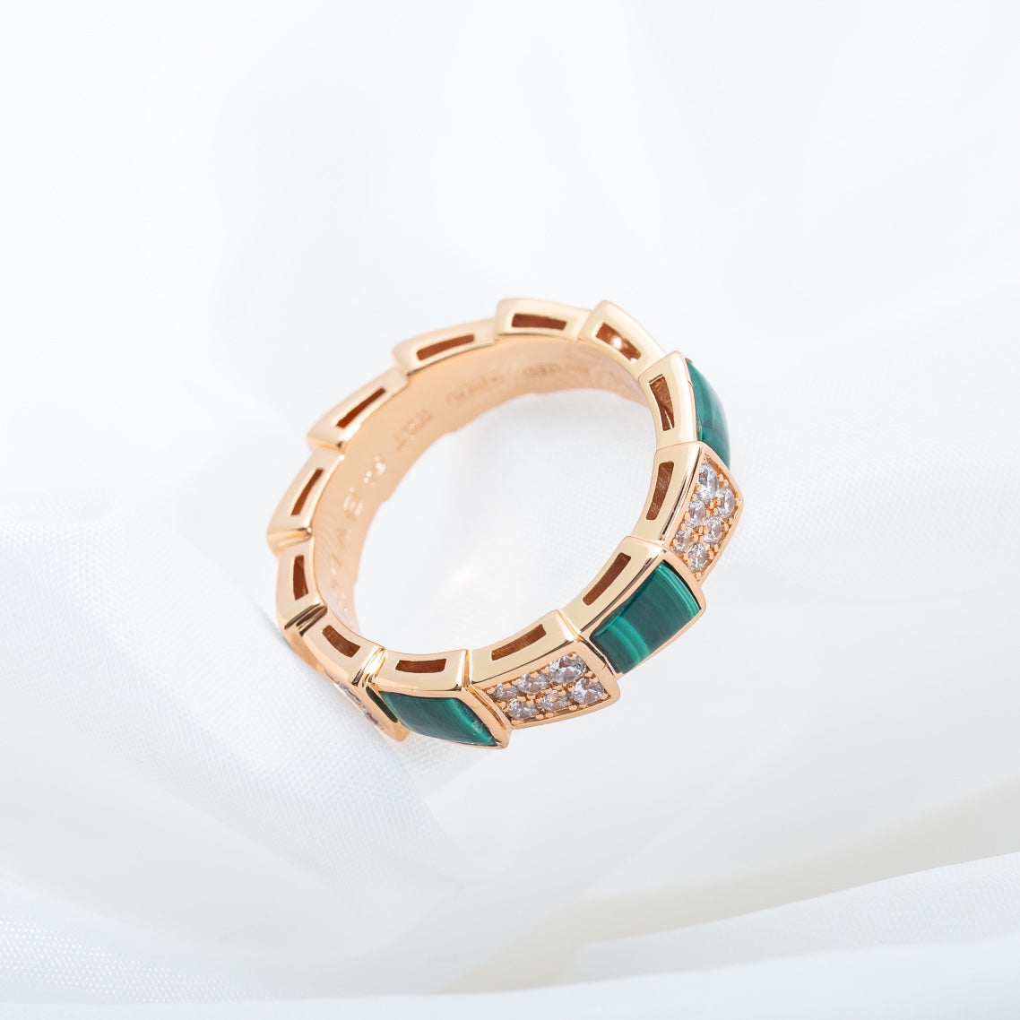 [Grace Jewelry]SERPENTI RING PINK GOLD MALACHITE DIAMOND PAVED 4MM