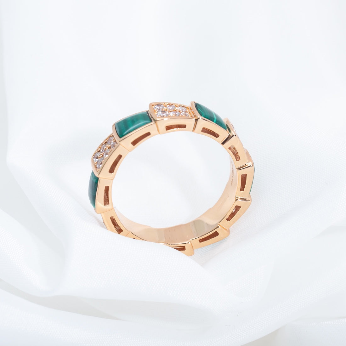 [Grace Jewelry]SERPENTI RING PINK GOLD MALACHITE DIAMOND PAVED 4MM