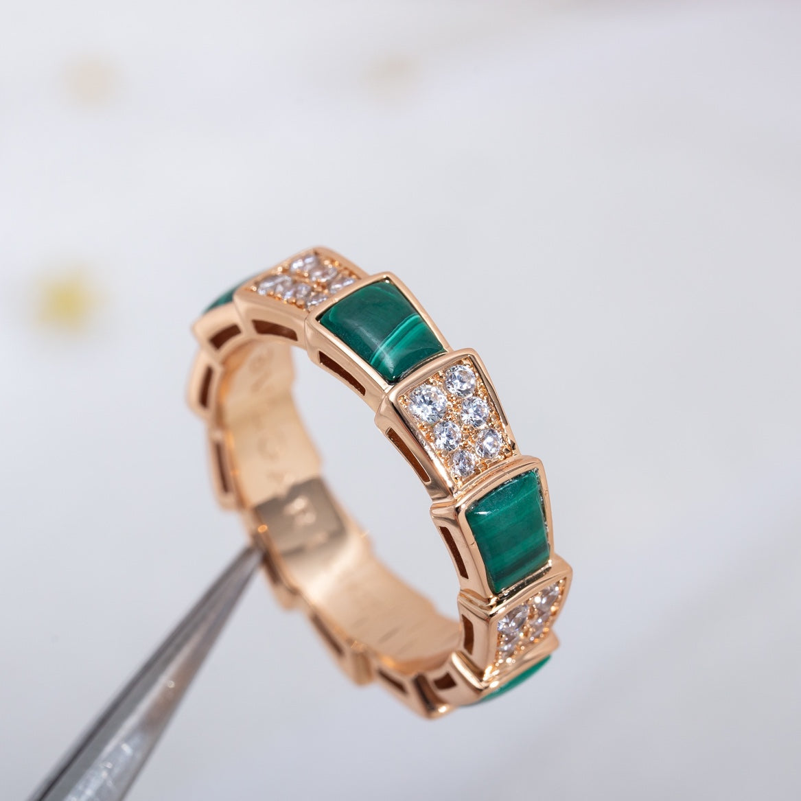 [Grace Jewelry]SERPENTI RING PINK GOLD MALACHITE DIAMOND PAVED 4MM