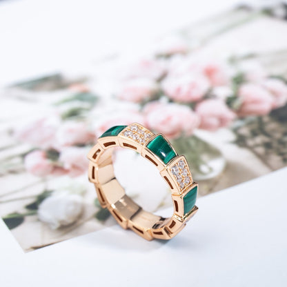 [Grace Jewelry]SERPENTI RING PINK GOLD MALACHITE DIAMOND PAVED 4MM