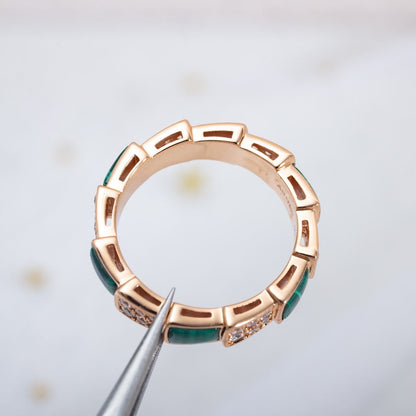 [Grace Jewelry]SERPENTI RING PINK GOLD MALACHITE DIAMOND PAVED 4MM